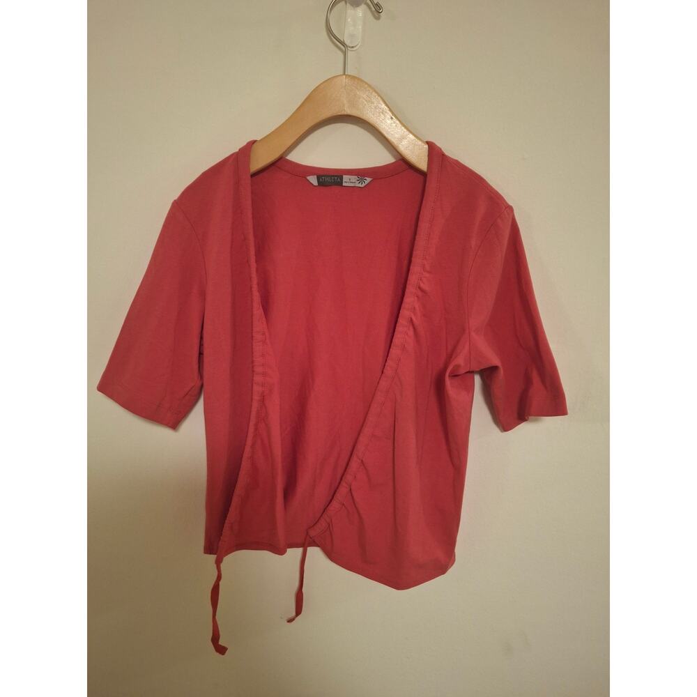 Y2K Athleta Red Drawstring Short Sleeve Cardigan size S